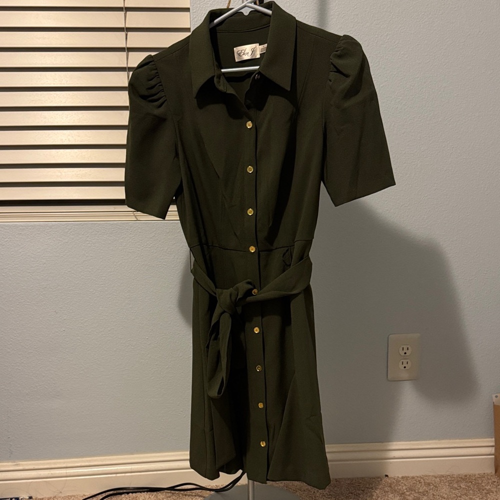 Eliza J Olive Green Midi Dress with Button Front